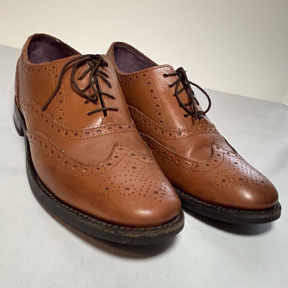 Samuel Windsor Wing Tip Shoes Brown Brogue Oxford Italian Leather BV126